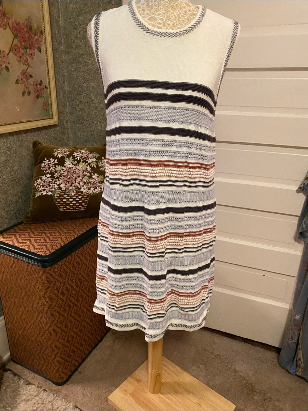 NWT sleeveless backless sweater mini dress tunic striped knit sz XL with flaw